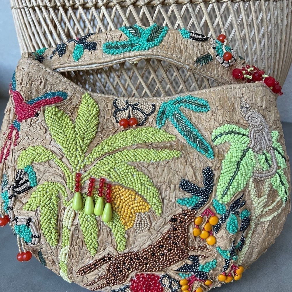 Viral Embroidered Beaded Bag, Tropical & Safari Detail, NWT Made In India